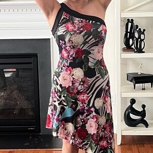 Venus Asymmetrical Tropical Print Dress - one shoulder